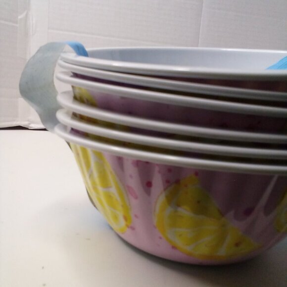 Melamine Bowl Set Lot of 6 Pink With Lemons Shabby Chic - Picture 4 of 9